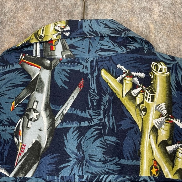 Kalaheo Fighter Bomber Airplane Hawaiian Beach Summer Military Camp Shirt - Sz L - Picture 10 of 15